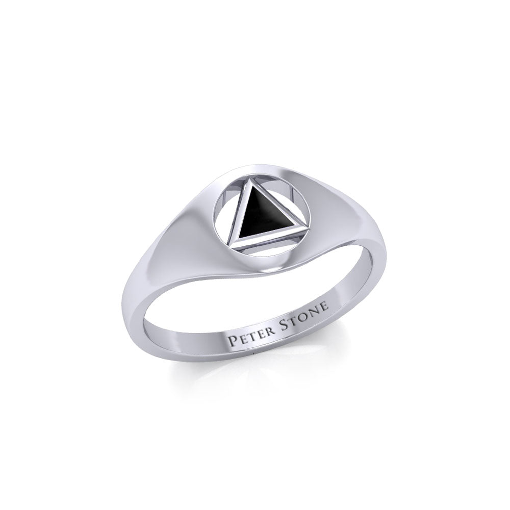 Peter Stone Small Sterling Silver Ring With Inlaid Sobriety Triangle Recovery Symbol From AA Recovery Collection