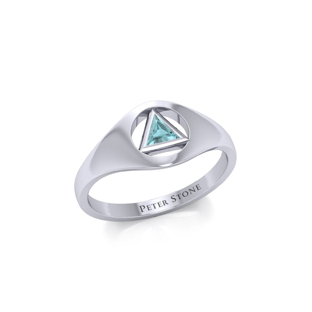 Peter Stone Small Sterling Silver Ring With Inlaid Sobriety Triangle Recovery Symbol From AA Recovery Collection