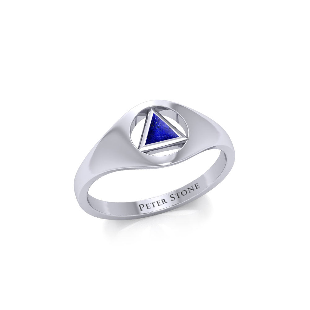 Peter Stone Small Sterling Silver Ring With Inlaid Sobriety Triangle Recovery Symbol From AA Recovery Collection