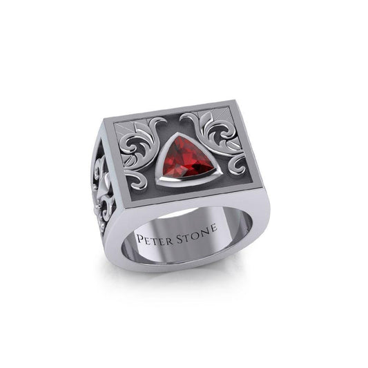 Recovery With Fleur De Lis Sterling Silver Signet Ring For Men Sobriety Jewelry Everyday Wear