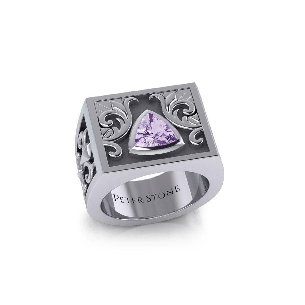 Recovery With Fleur De Lis Sterling Silver Signet Ring For Men Sobriety Jewelry Everyday Wear