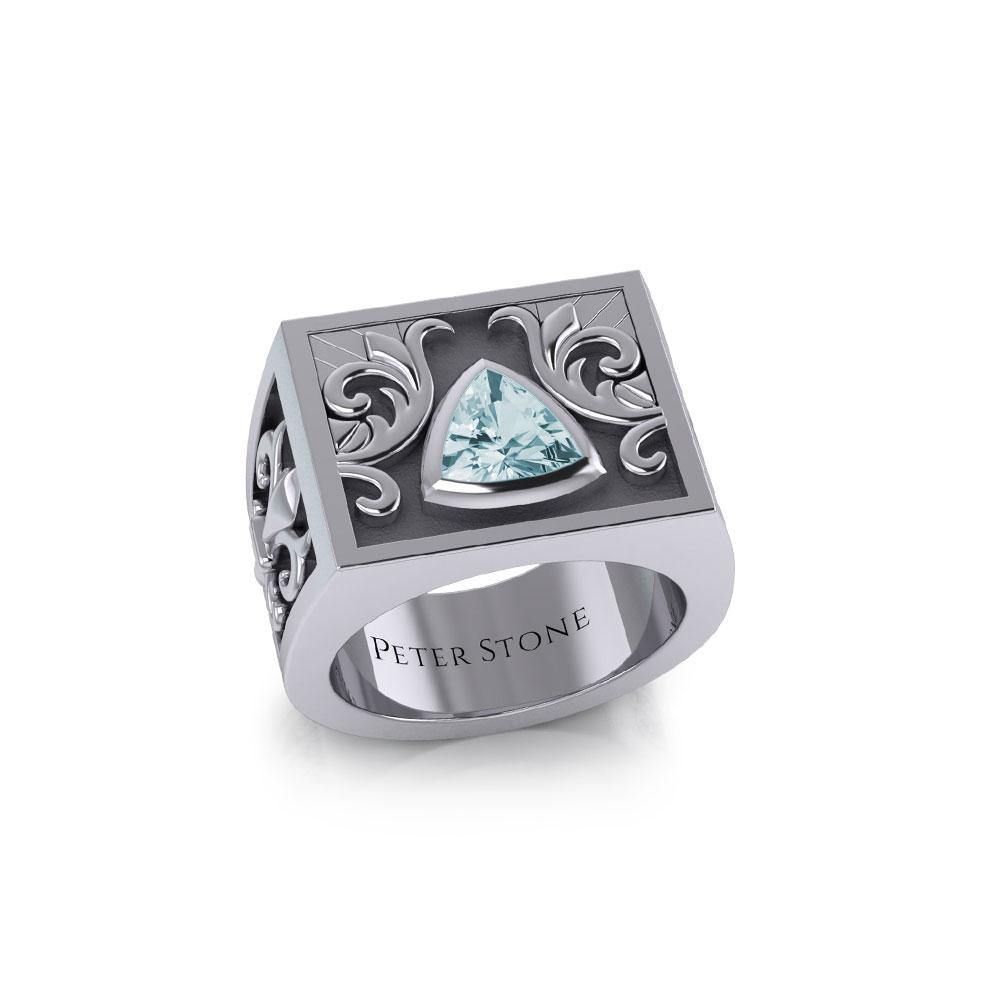 Recovery With Fleur De Lis Sterling Silver Signet Ring For Men Sobriety Jewelry Everyday Wear