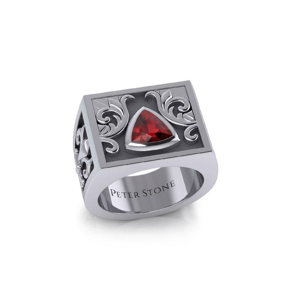 Recovery With Fleur De Lis Sterling Silver Signet Ring For Men Sobriety Jewelry Everyday Wear