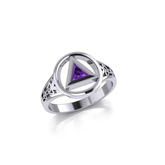 Celtic Recovery Sterling Silver Ring With Gem For Sobriety Journey And Daily Reminder Of Strength