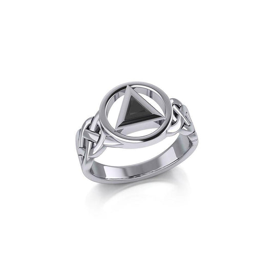Celtic Recovery Sterling Silver Band Ring Sobriety Triangle Motif Peter Stone AA Recovery Collection