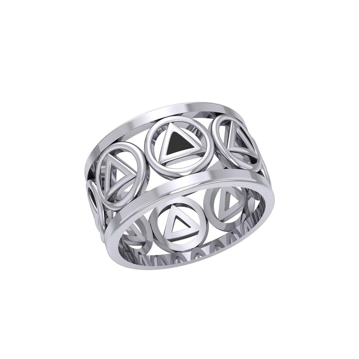 Recovery Sterling Silver Band Ring With Stone Inlay And Recovery Symbol 9mm Wide 925 Sterling Silver