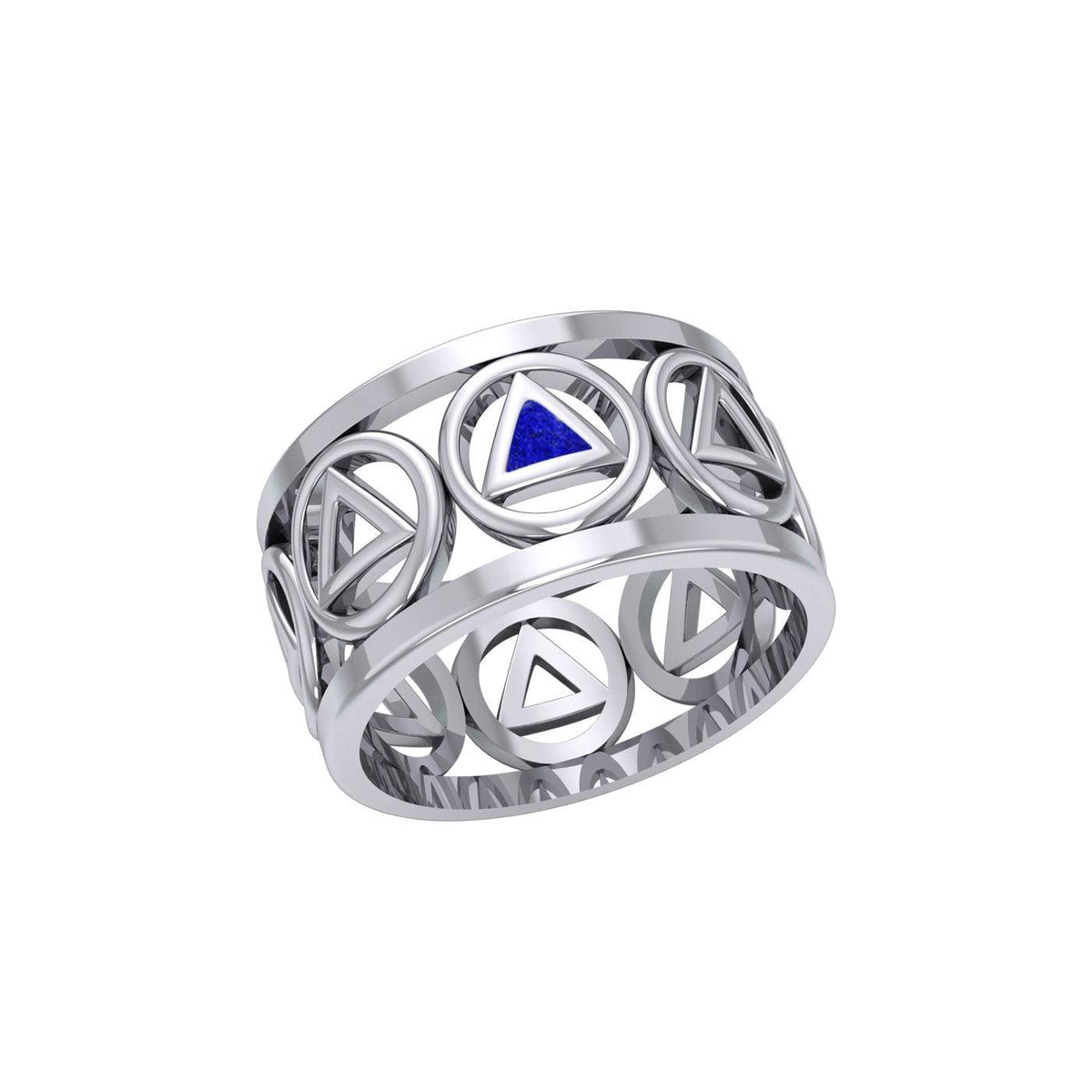 Recovery Sterling Silver Band Ring With Stone Inlay And Recovery Symbol 9mm Wide 925 Sterling Silver