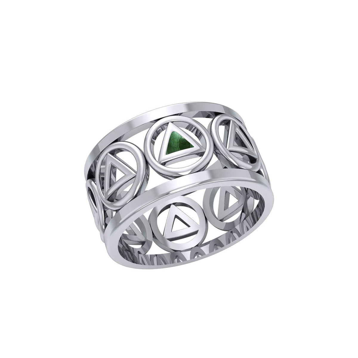Recovery Sterling Silver Band Ring With Stone Inlay And Recovery Symbol 9mm Wide 925 Sterling Silver