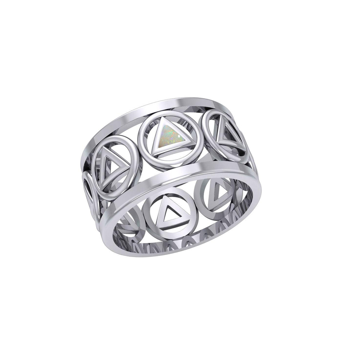 Recovery Sterling Silver Band Ring With Stone Inlay And Recovery Symbol 9mm Wide 925 Sterling Silver