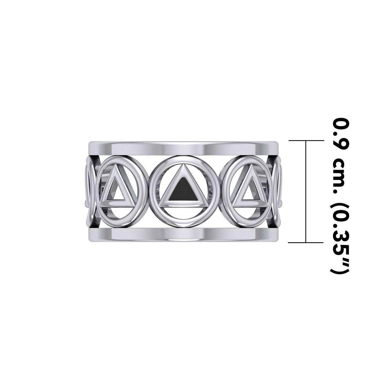 Recovery Sterling Silver Band Ring With Stone Inlay And Recovery Symbol 9mm Wide 925 Sterling Silver