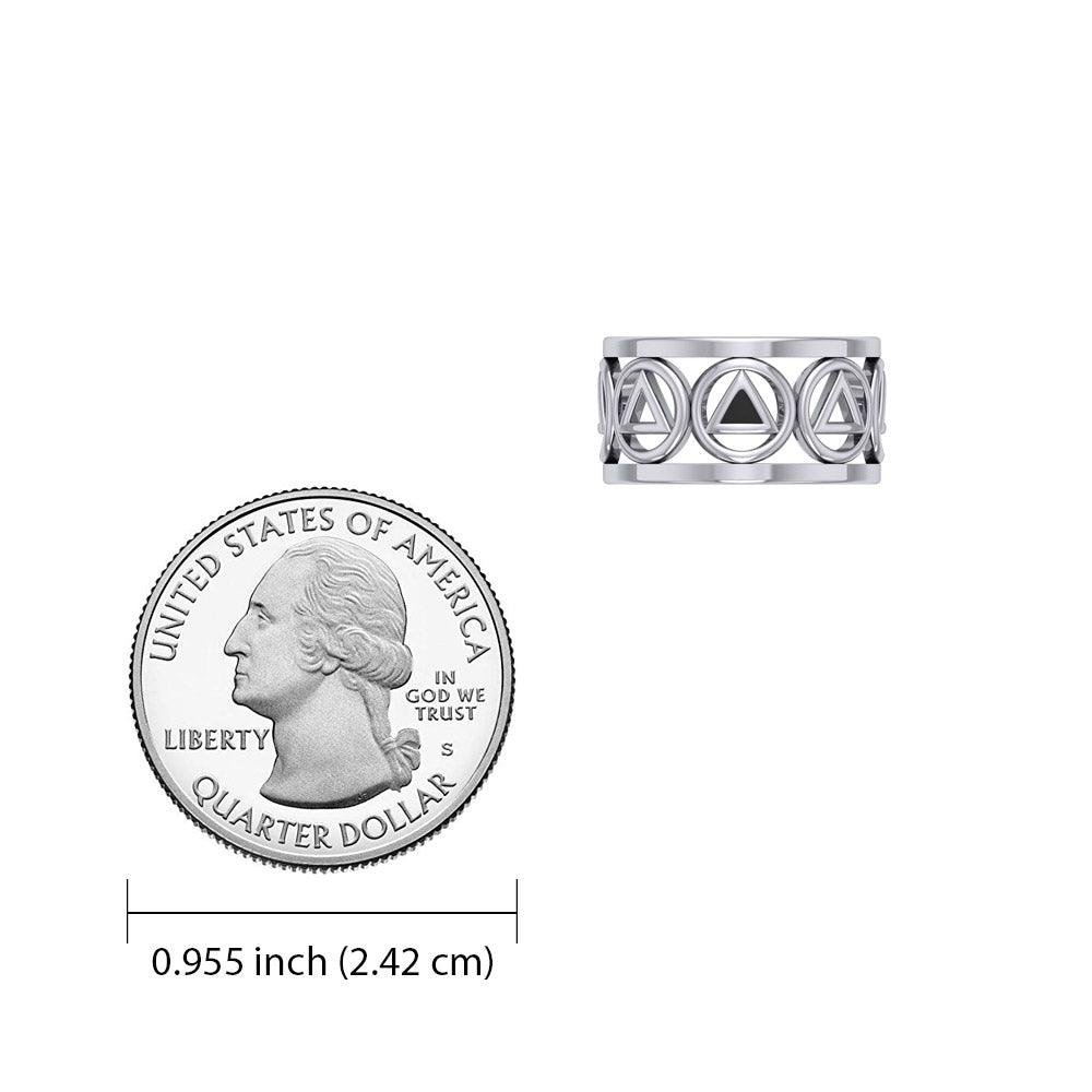 Recovery Sterling Silver Band Ring With Stone Inlay And Recovery Symbol 9mm Wide 925 Sterling Silver