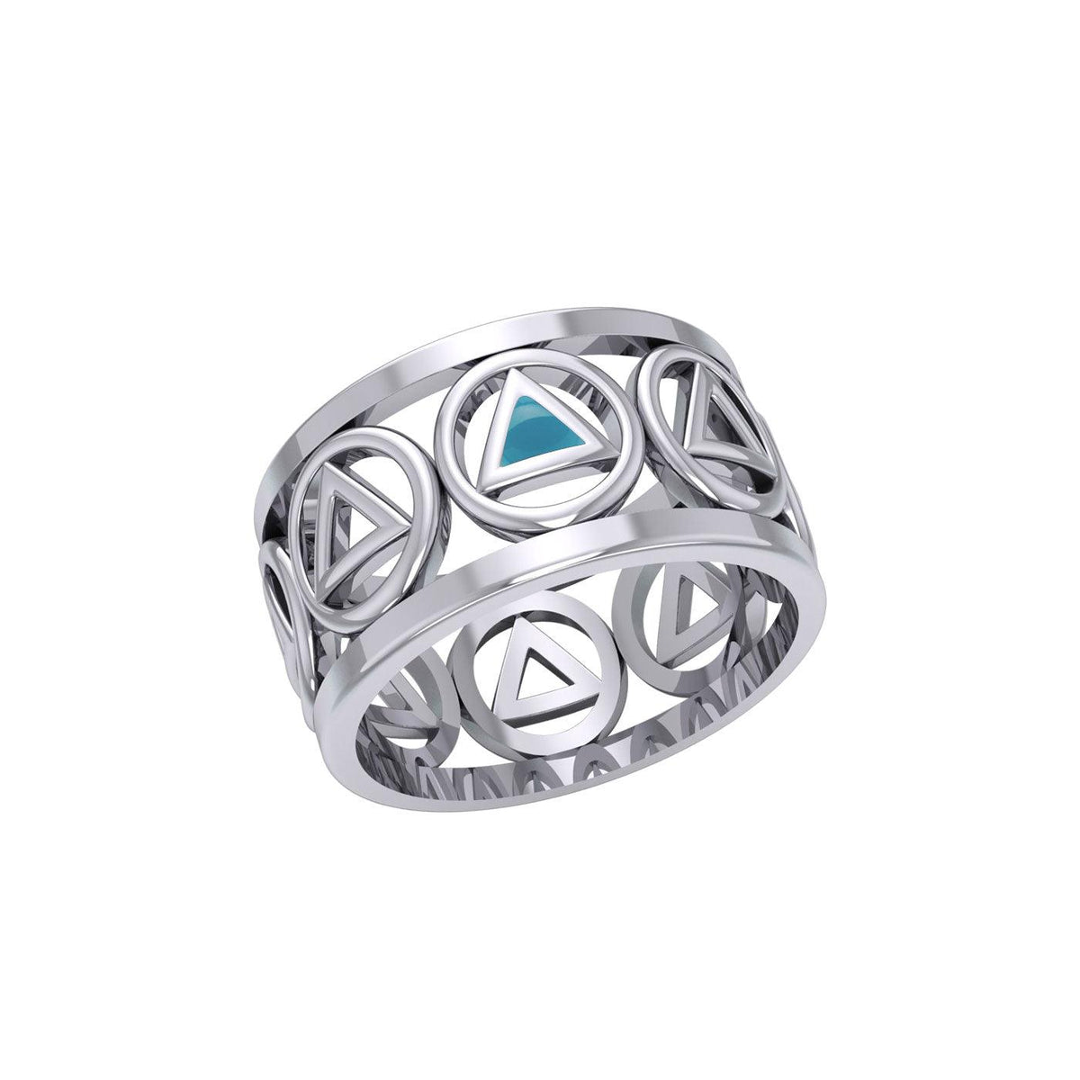 Recovery Sterling Silver Band Ring With Stone Inlay And Recovery Symbol 9mm Wide 925 Sterling Silver