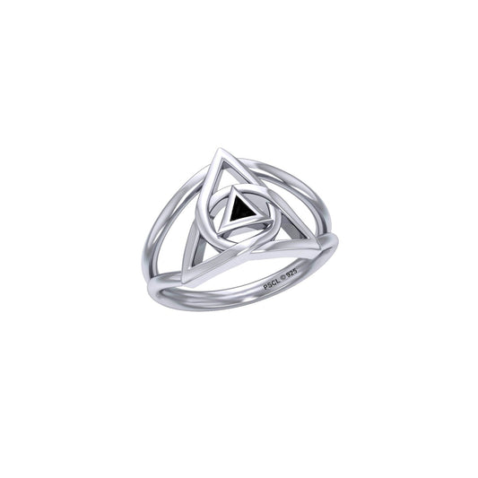 Peter Stone Trinity Sterling Silver Ring with AA Recovery Inlaid Stone Symbol of Resilience