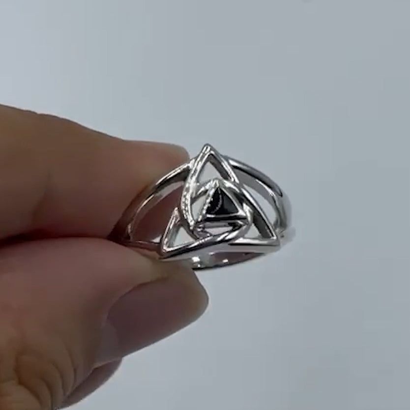 Peter Stone Trinity Sterling Silver Ring with AA Recovery Inlaid Stone Symbol of Resilience