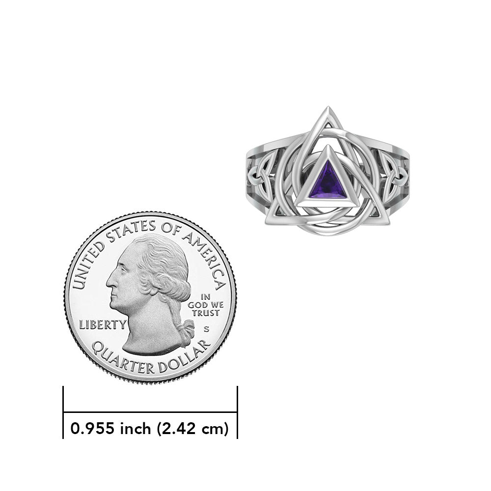 Peter Stone Celtic Triquetra Sterling Silver Ring With AA Recovery Gemstone For Resilience And Recovery