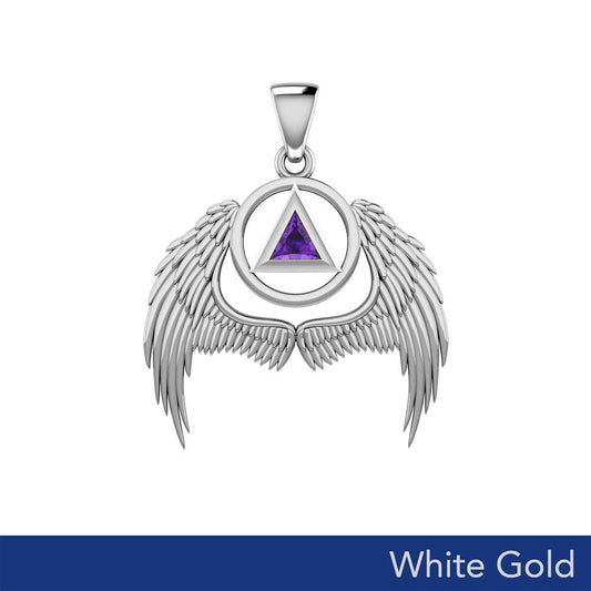 Angel Wings Recovery Pendant Solid White Gold with Gemstone
