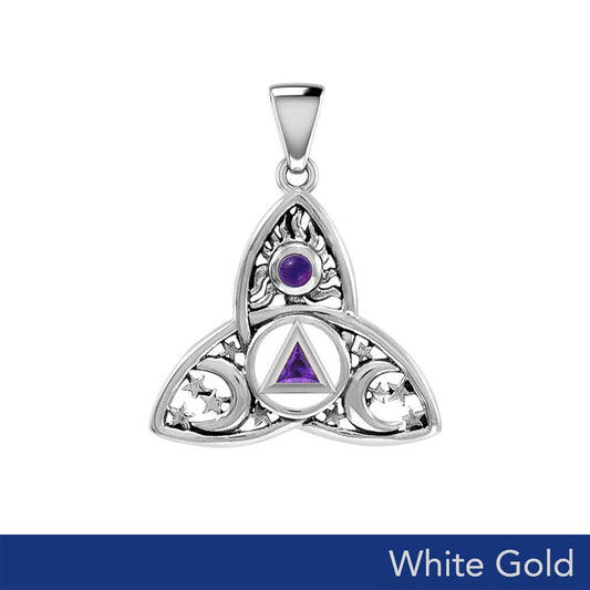 Celtic Trinity Recovery Pendant Solid White Gold with Gemstone