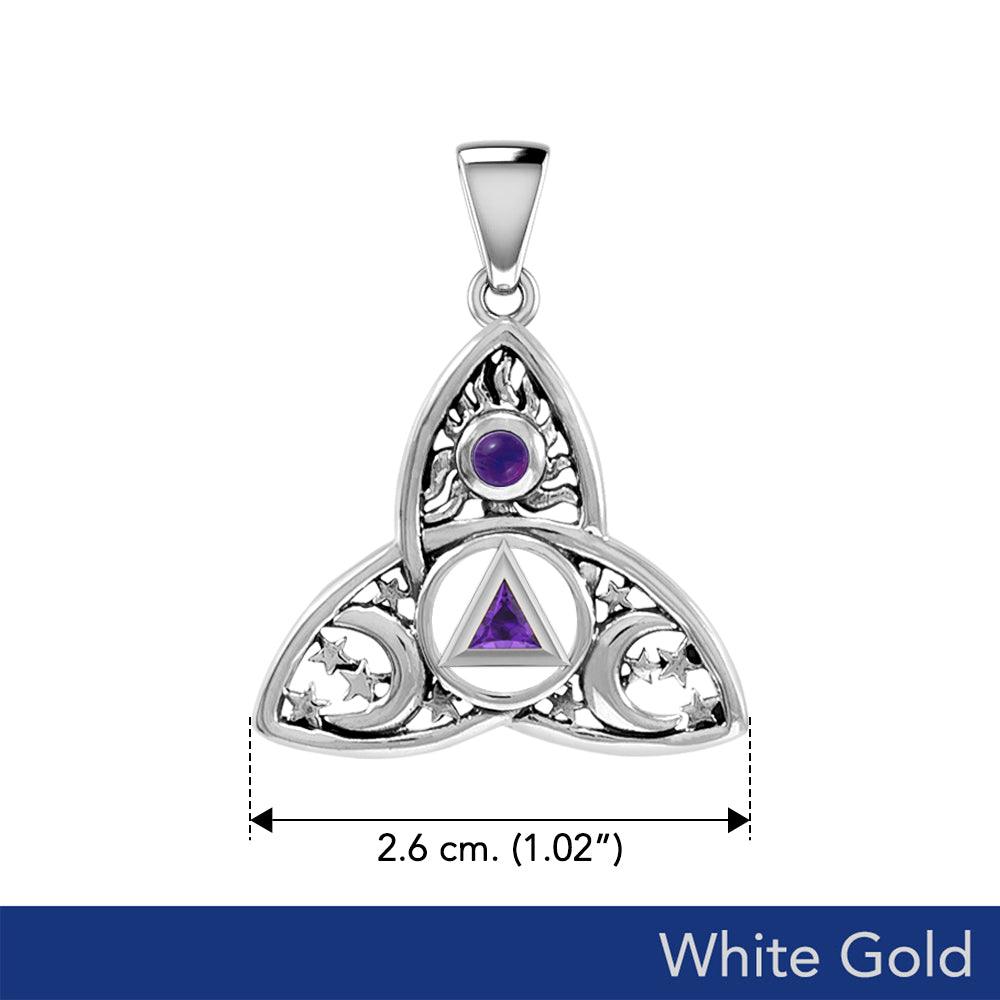 Celtic Trinity Recovery Pendant Solid White Gold with Gemstone