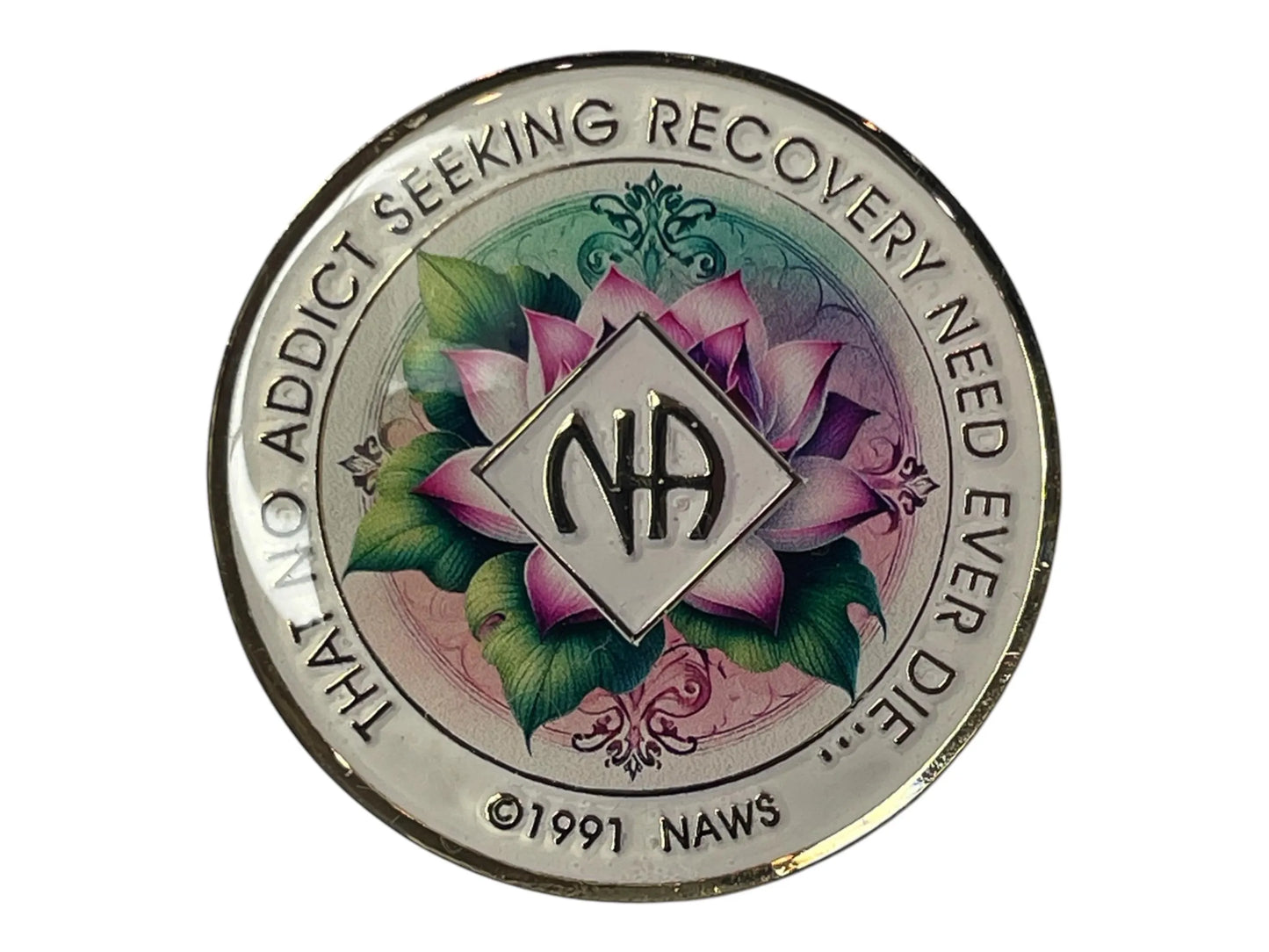 White Lotus Flower NA 12-Step Medallion| Personalized Clean Time Token