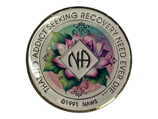 White Lotus Flower NA 12-Step Medallion| Personalized Clean Time Token