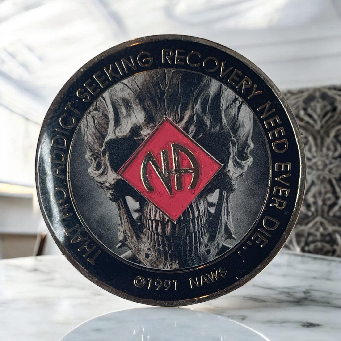 Personalized NA Recovery Medallion | Handcrafted Narcotics Anonymous Coin | Clean Time Tokens | Skull Recovery Medallion