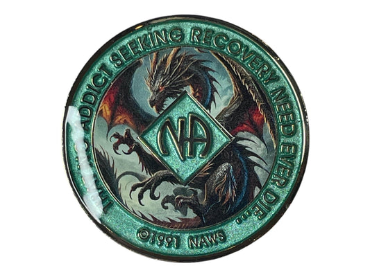 Artistic Narcotics Anonymous Medallion | Custom NA Recovery Coin | Anniversary Milestone Gift | Dragon Recovery Medallion