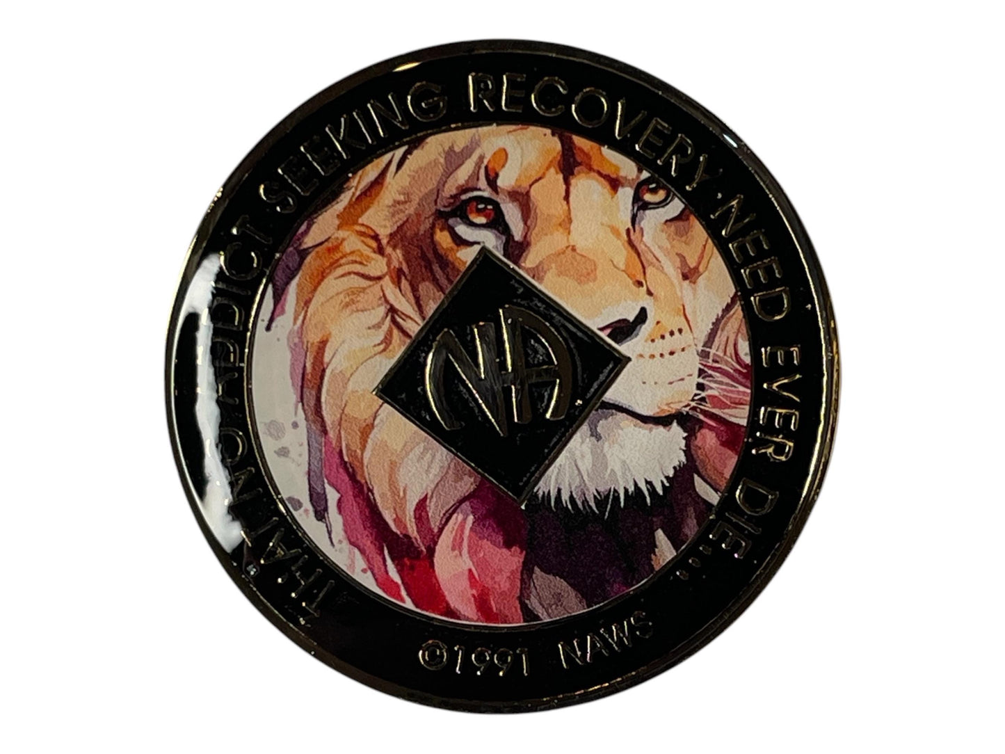 Colorful NA Medallion | Custom Narcotics Anonymous Recovery Coin | Unique Sobriety Gifts | Bold Lion Recovery Medallion