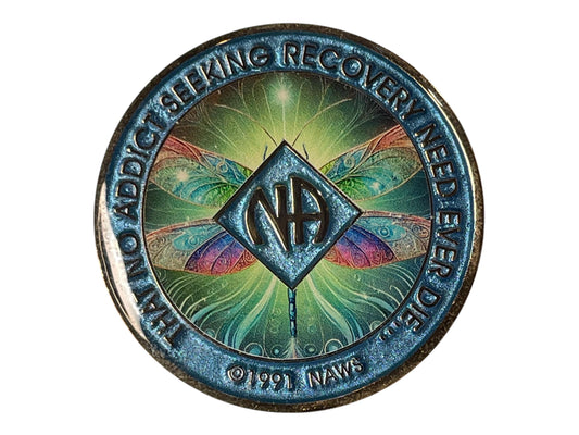 Colorful NA Medallion | Custom Narcotics Anonymous Recovery Coin | Unique Sobriety Gifts | Dragonfly Recovery Medallion