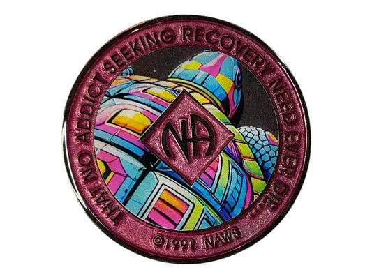 Colorful NA Medallion | Custom Narcotics Anonymous Recovery Coin | Unique Sobriety Gifts | Turtle Recovery Medallion