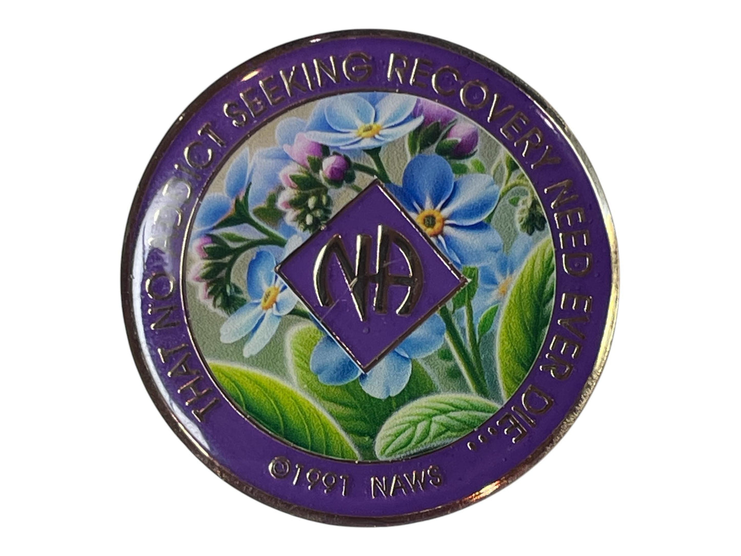 Forget Me Not Narcotics Anonymous Medallion | Custom NA Recovery Coin | Anniversary Milestone Chip