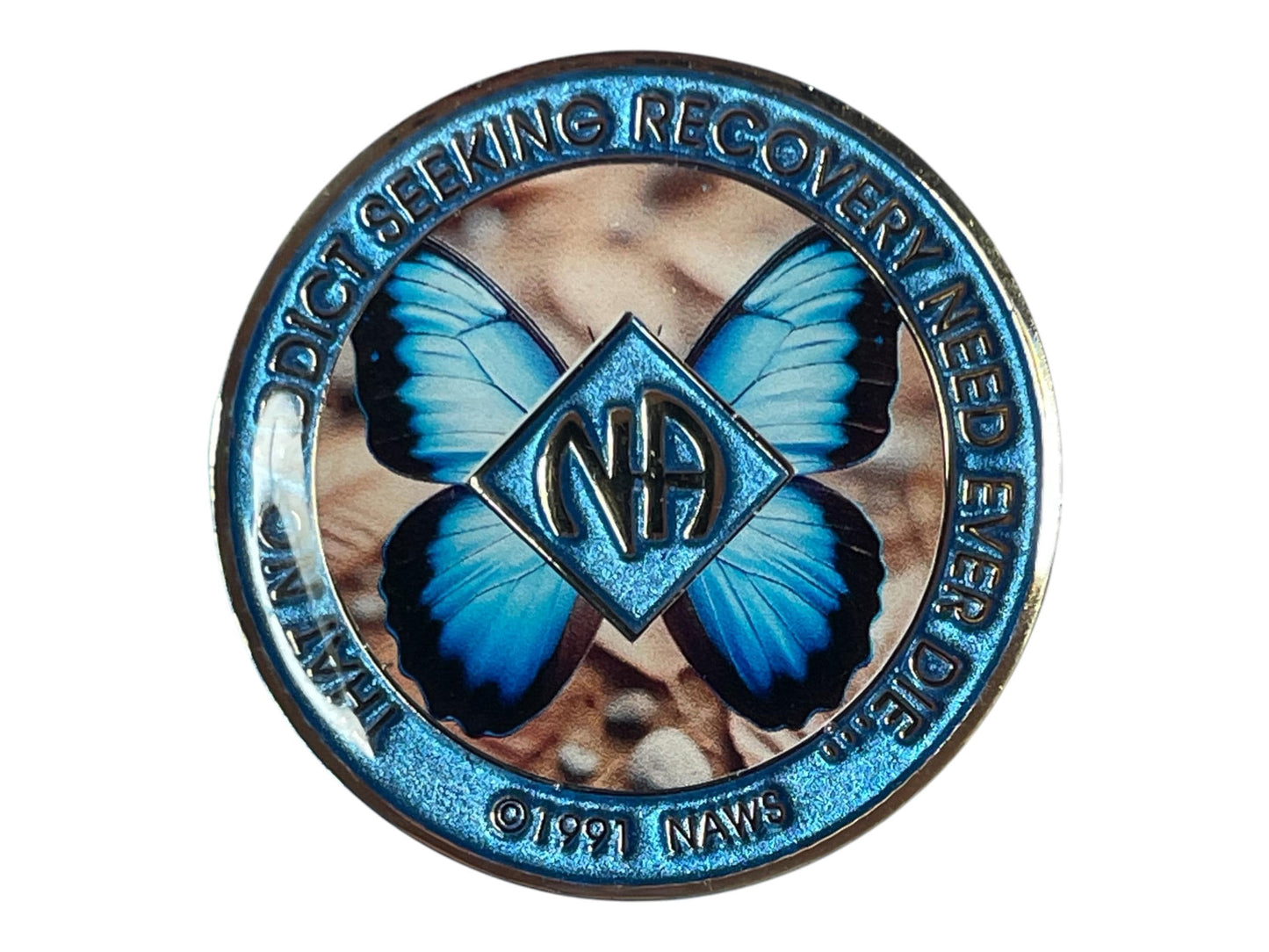Butterfly NA Medallion – Custom Recovery Chip – Narcotics Anonymous Sobriety Token – Personalized Clean Time Chip
