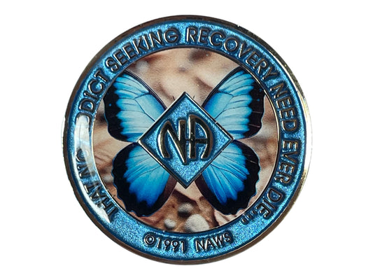 Butterfly NA Medallion – Custom Recovery Chip – Narcotics Anonymous Sobriety Token – Personalized Clean Time Chip