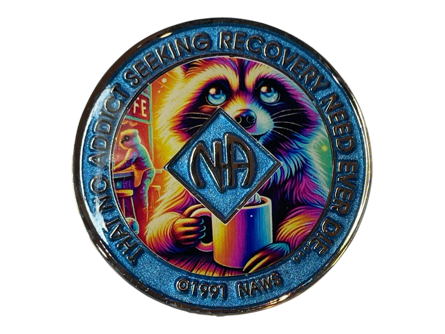 Coffee Raccoon NA Medallion: Narcotics Anonymous Recovery Token | Bronze Sobriety Coin