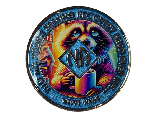 Coffee Raccoon NA Medallion: Narcotics Anonymous Recovery Token | Bronze Sobriety Coin