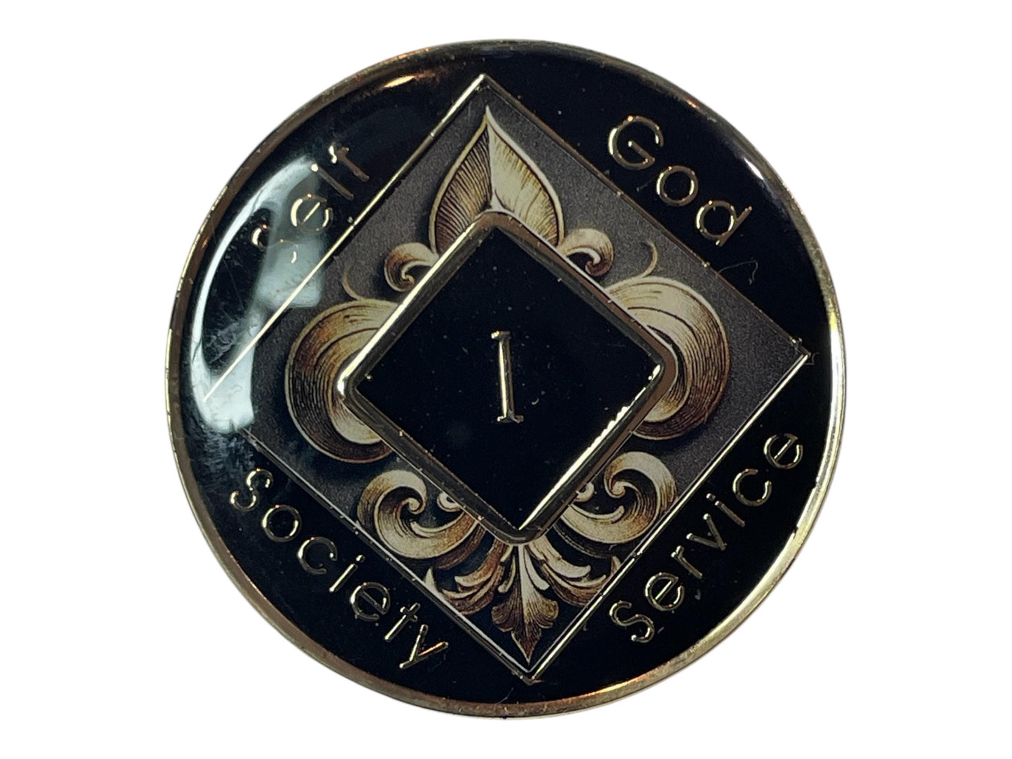Gold and Black NA Medallion | Custom Recovery Chip with Fleur-de-Lis & Sunrise Design