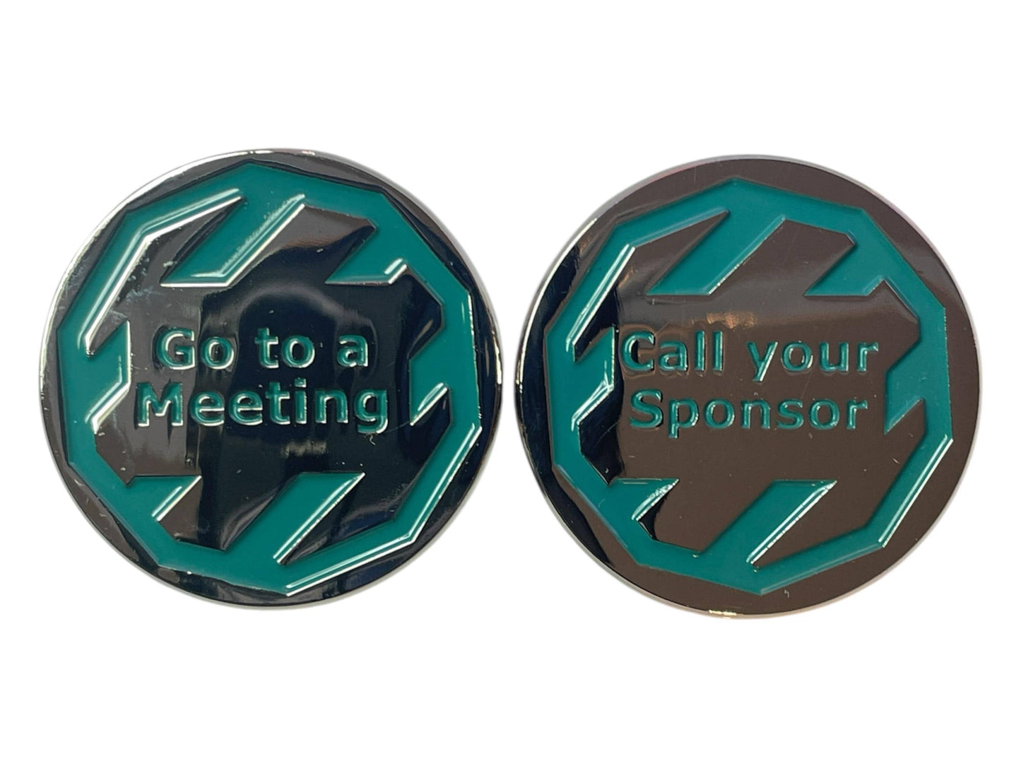 Recovery Decision Coin: Go to Meeting / Call Sponsor | Silver Finish with Emerald Green Enamel