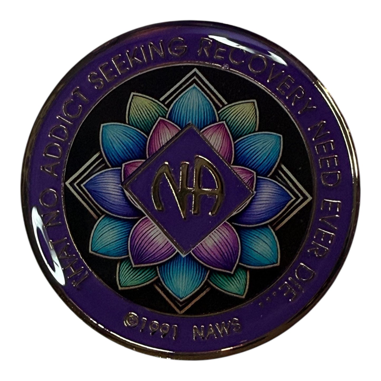 Lotus Flower NA Medallion – Narcotics Anonymous Sobriety Chip – Bronze Spiritual Recovery Token