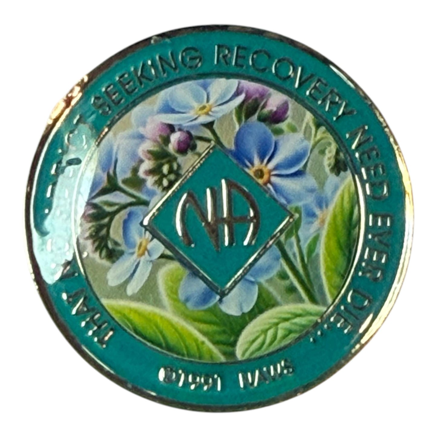 Forget Me Not Narcotics Anonymous Medallion | Custom NA Recovery Coin | Anniversary Milestone Chip