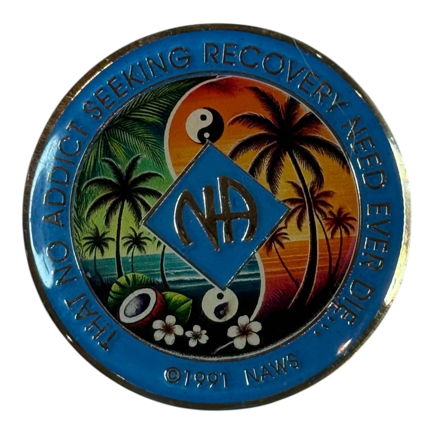 Tropical Yin Yang NA Medallion | Recovery Coin with Custom Color | Handcrafted with Sunset Design