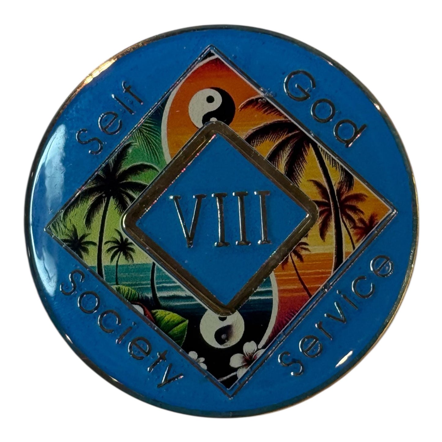 Tropical Yin Yang NA Medallion | Recovery Coin with Custom Color | Handcrafted with Sunset Design