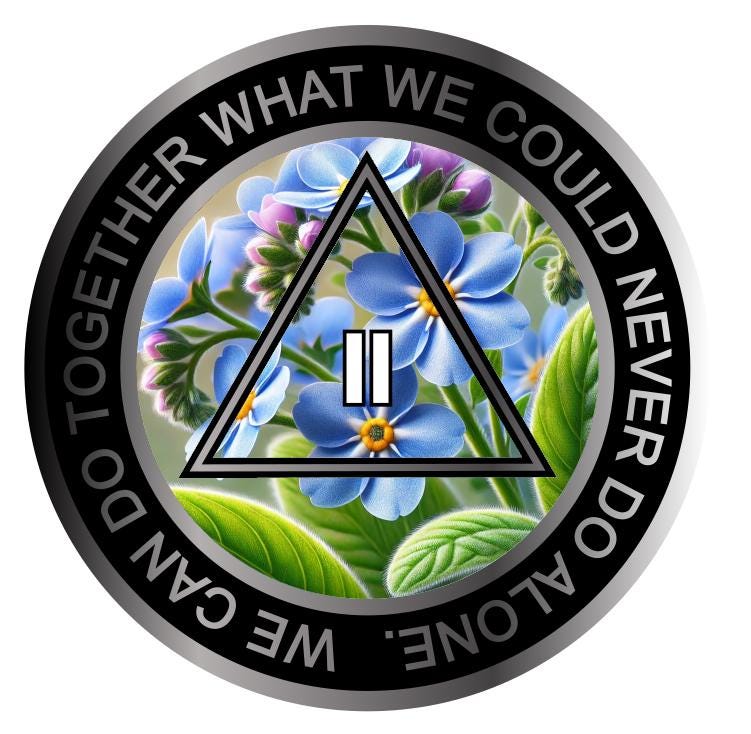 Forget-Me-Not Flower AA Recovery Medallion – Gentle Floral Sobriety Chip with Serenity Prayer