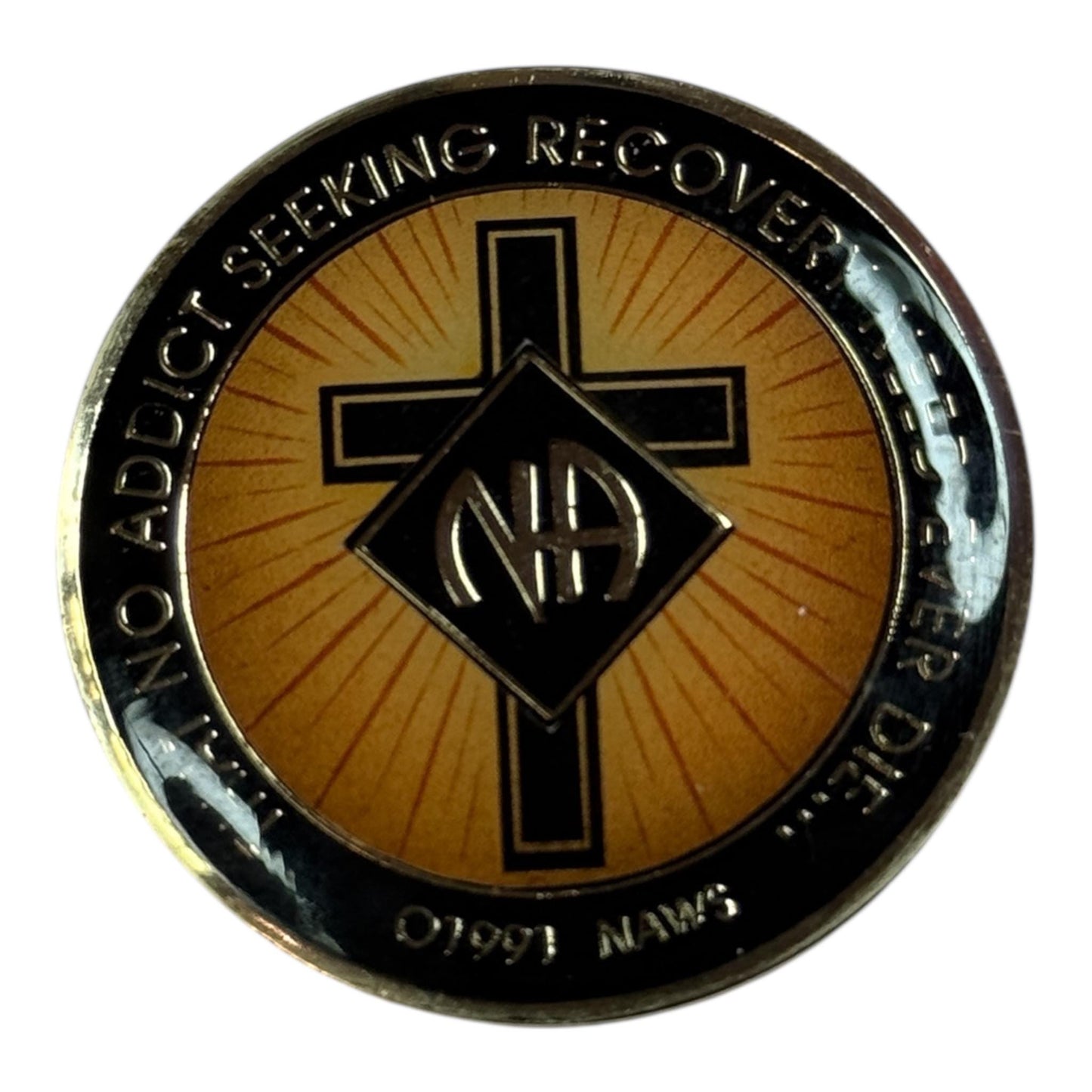 NA Medallion – Cross Design Recovery Coin, Milestone Gift, Resin Finish