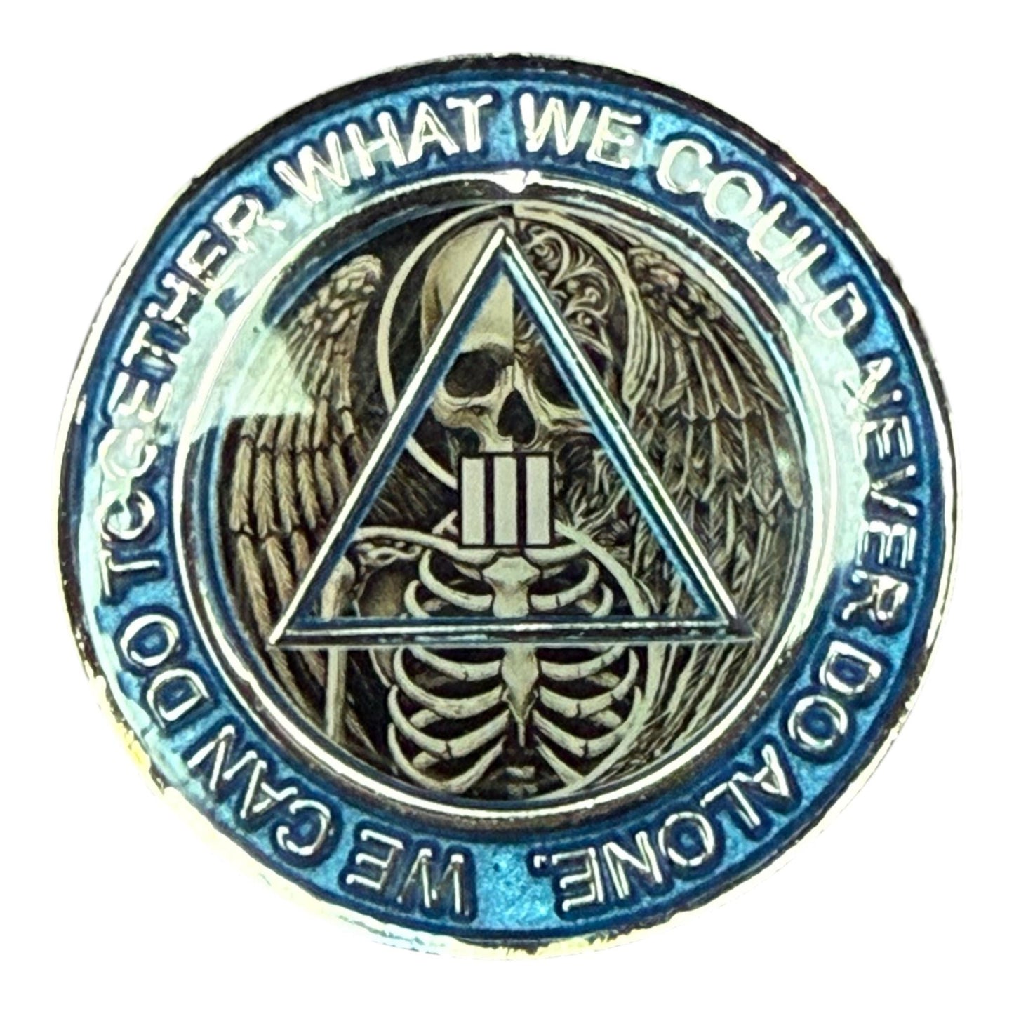Skeleton Angel AA Medallion Sobriety Chip with Serenity Prayer Back | Sober Milestone - Resin Finish