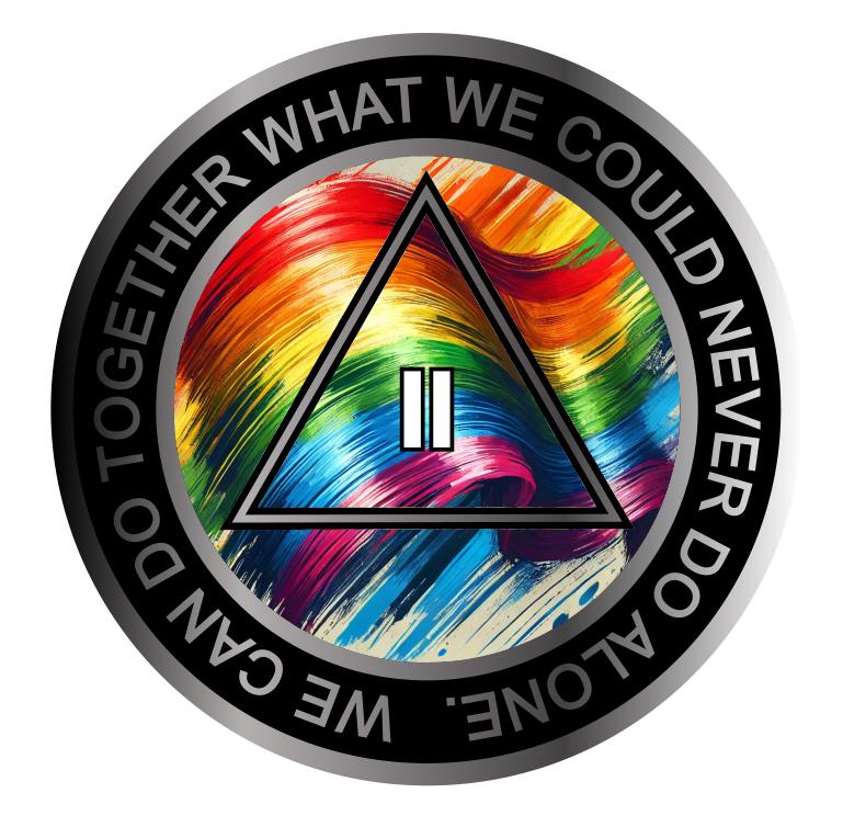 Rainbow Brushstroke AA Sobriety Chip – Colorful Abstract Recovery Medallion with Serenity Prayer