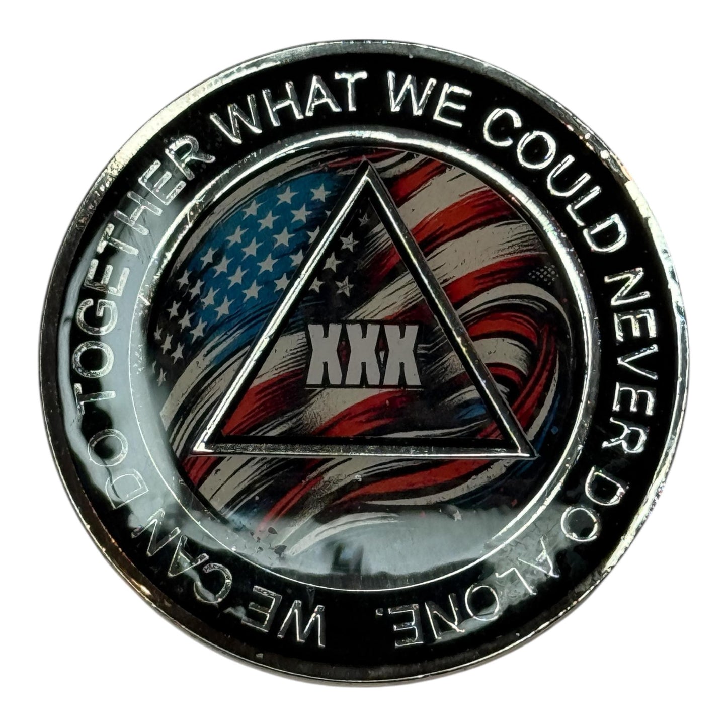 American Flag AA Recovery Medallion: Serenity Prayer Sobriety Token - Resin Finish
