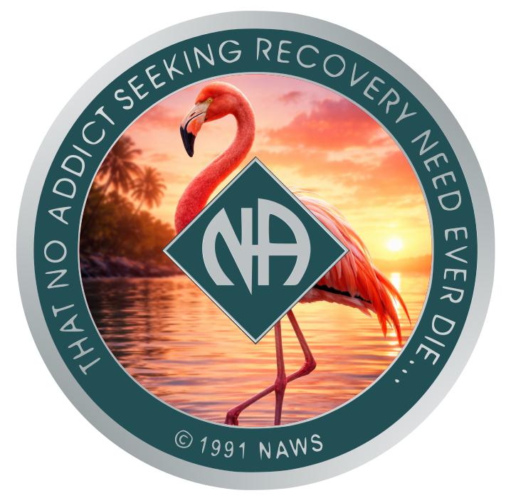 NA Flamingo Sunset Recovery Medallion – Narcotics Anonymous Coin Resin Finish