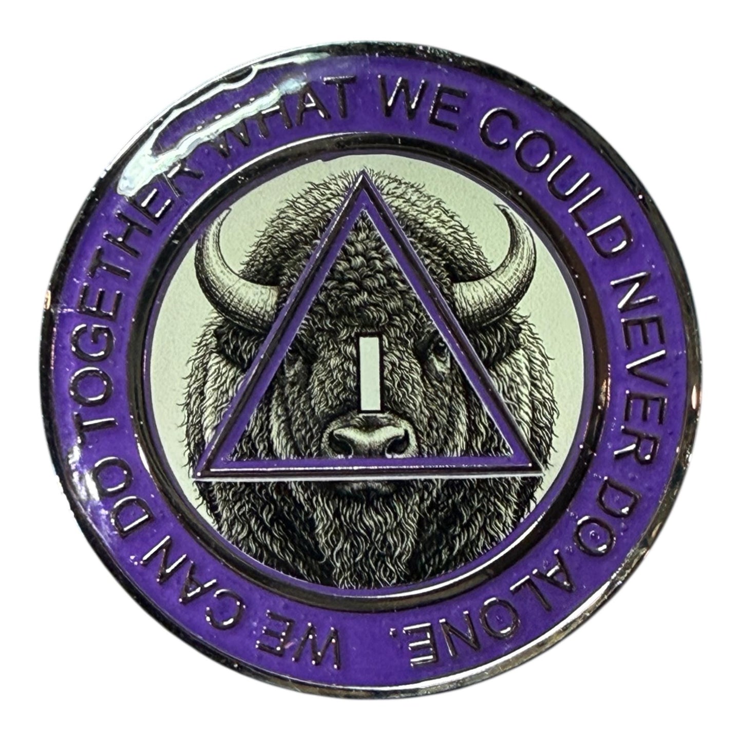 Handmade AA Medallion – Buffalo Theme – 38mm Anniversary Recovery Chip
