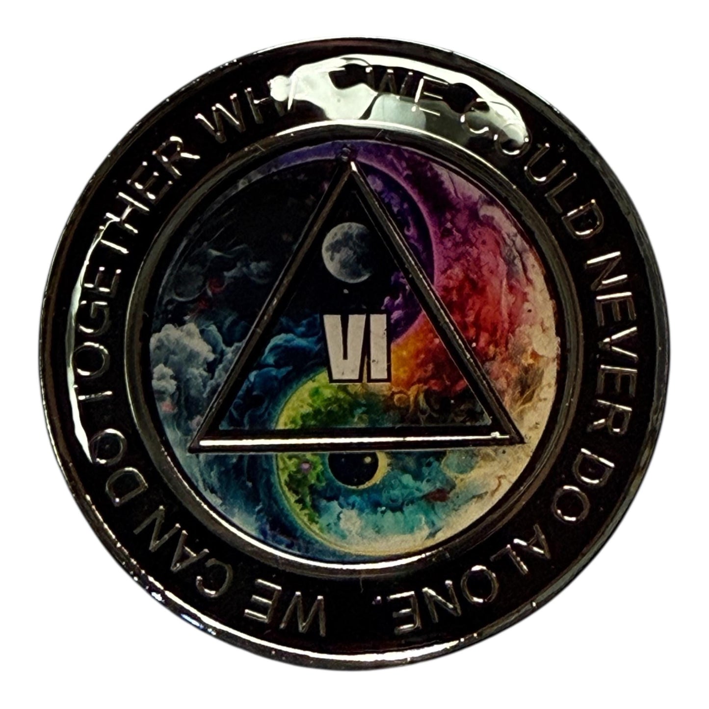 Sobriety Medallion with Universe Yin Yang Design, AA Milestone Chip, Recovery Token