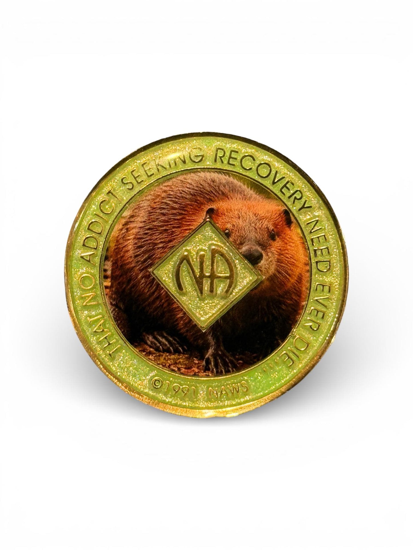 NA Medallion – Beaver Graphic | 34mm Sobriety Token | Narcotics Anonymous Recovery Chip | Resin Finish