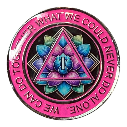 Customizable AA Medallion: Lotus Sobriety Coin - Alcoholics Anonymous Gift